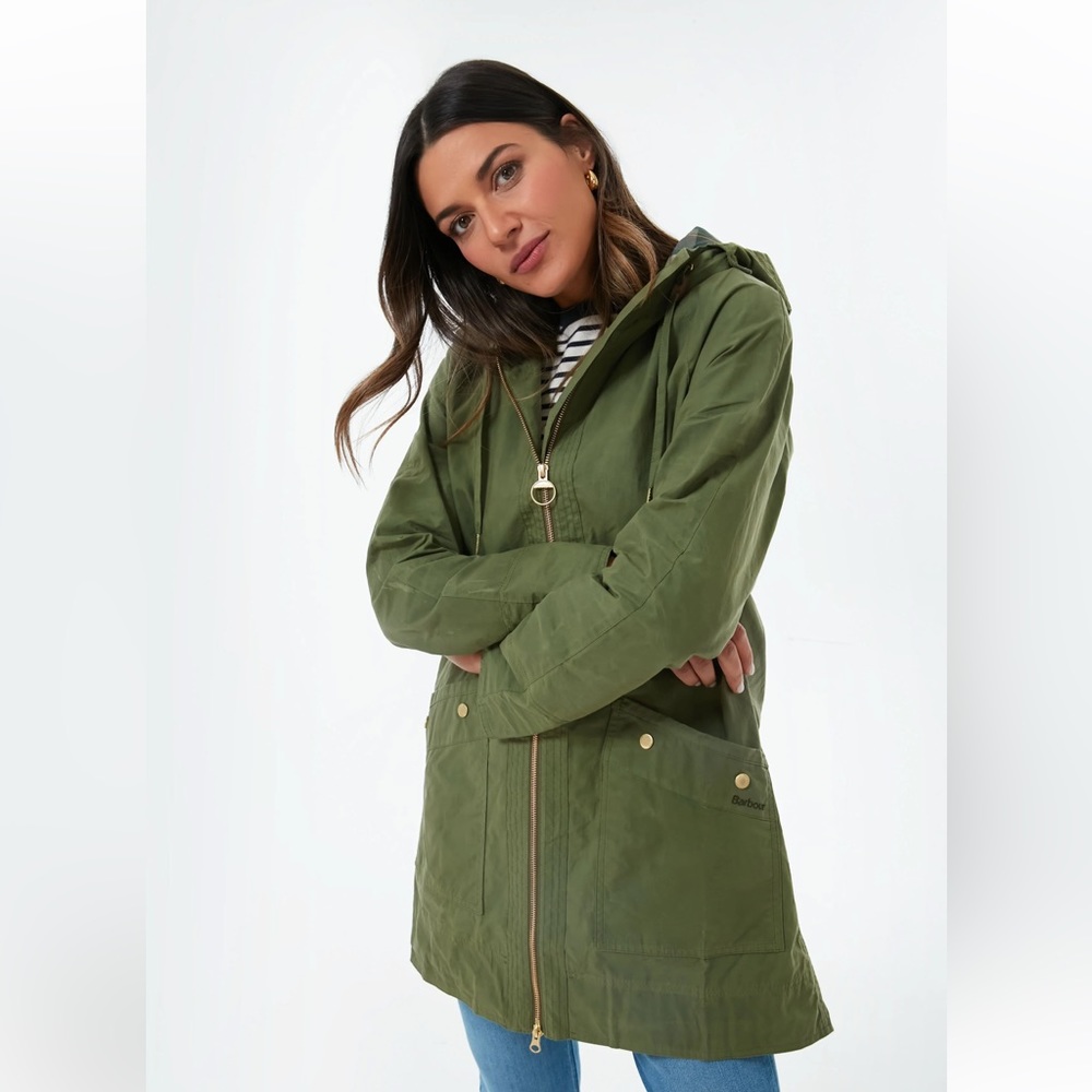 Barbour Olive Green Hooded Waxed Jacket
